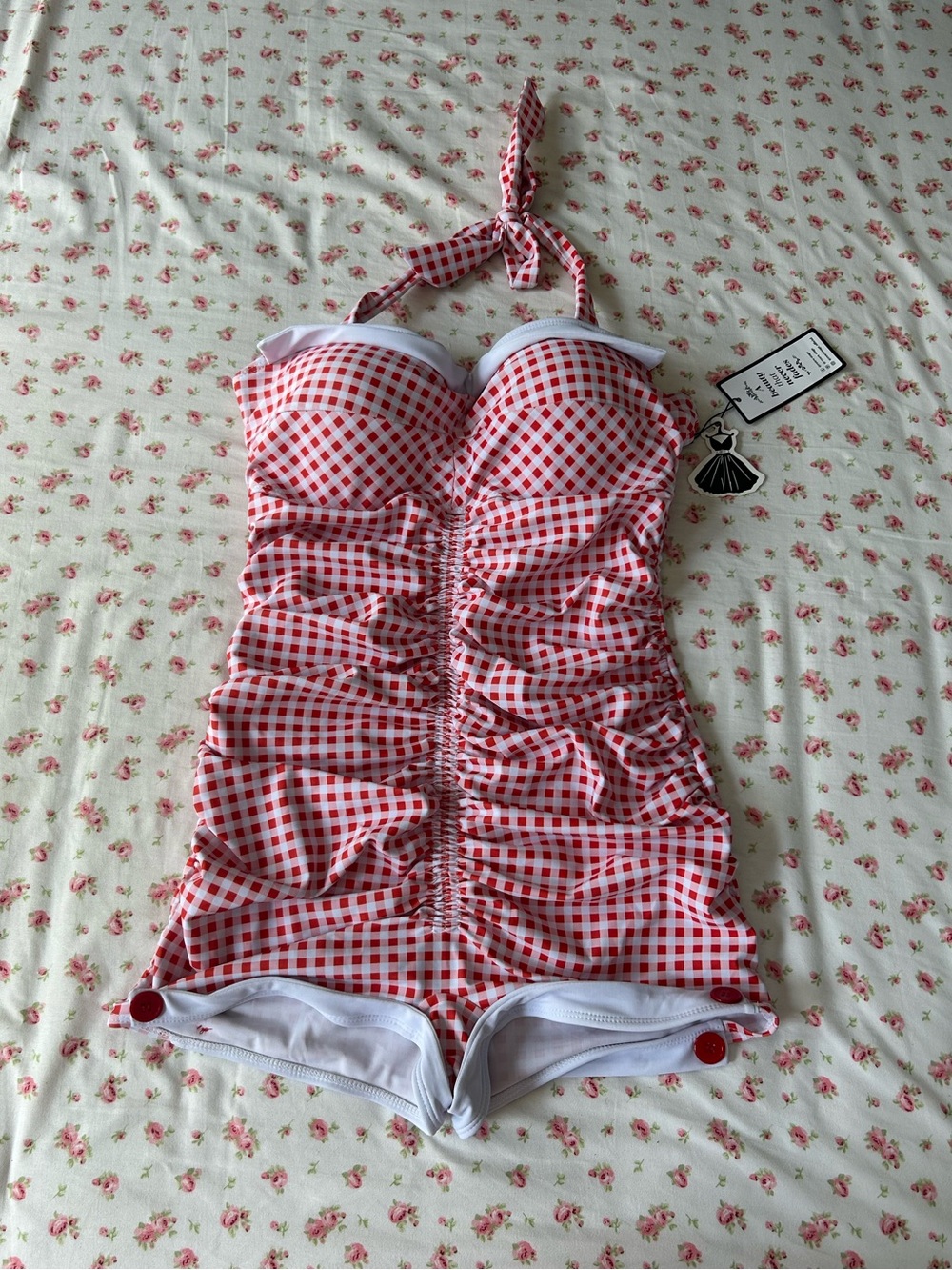 Red Gingham One-Piece Swim Suit